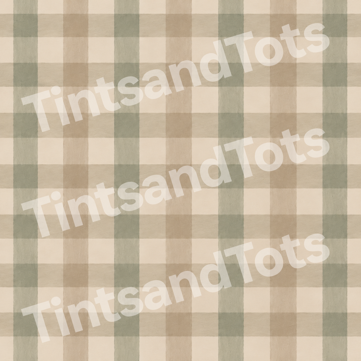 Sage & Oatmeal Painted Gingham Wallpaper — zoomed-in design preview with translucent TintsandTots watermark
