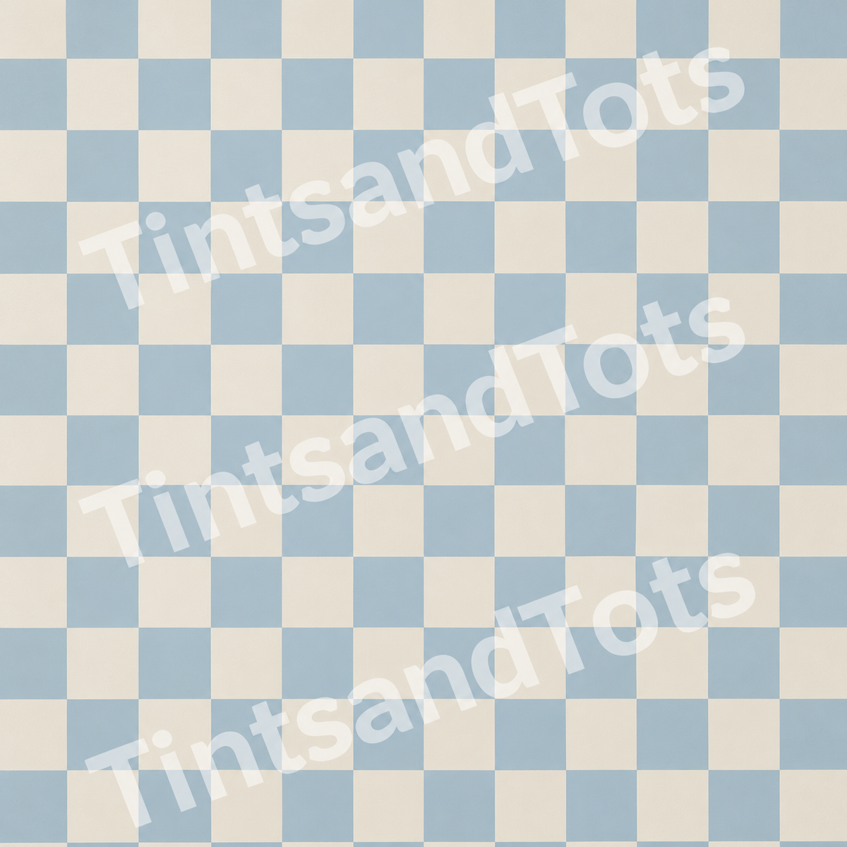 Soft Blue Checkerboard Wallpaper — zoomed-in design preview with translucent TintsandTots watermark
