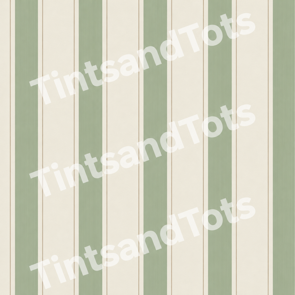 Sage Tailored Stripe Wallpaper — zoomed-in design preview with translucent TintsandTots watermark