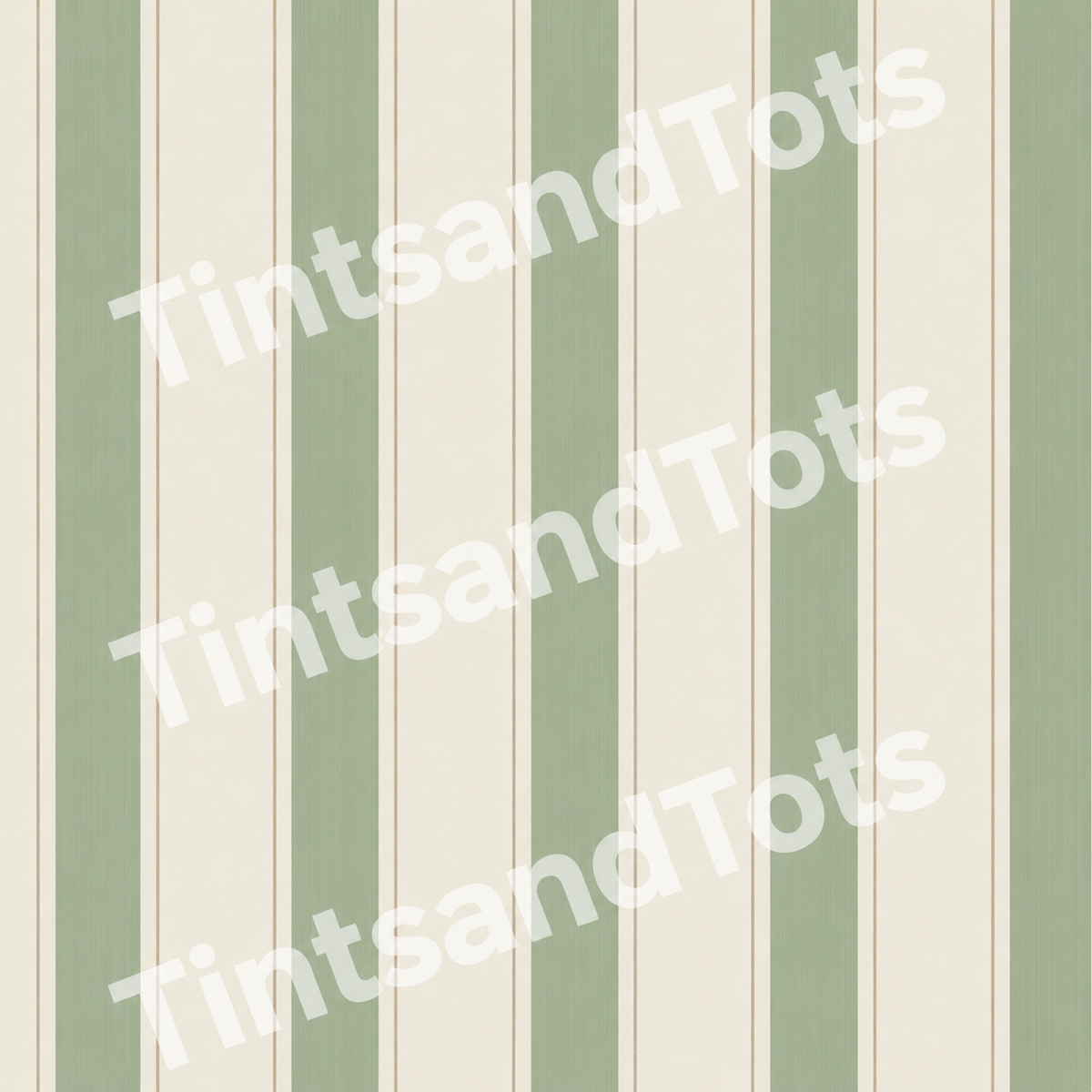 Sage Tailored Stripe Wallpaper — zoomed-in design preview with translucent TintsandTots watermark