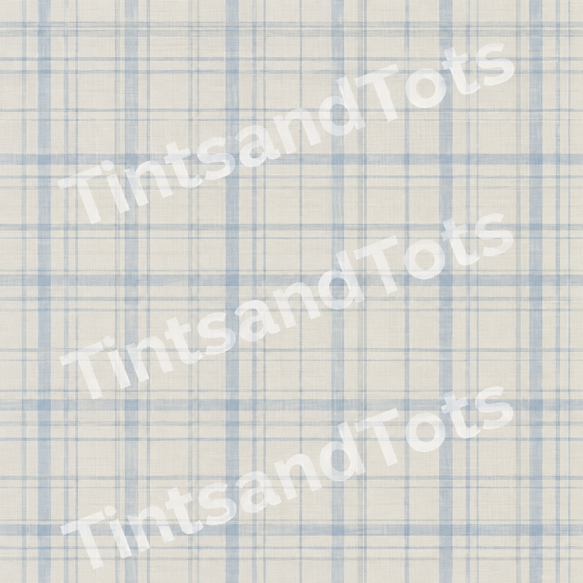 Soft Blue and Cream Plaid Wallpaper — zoomed-in design preview with translucent TintsandTots watermark