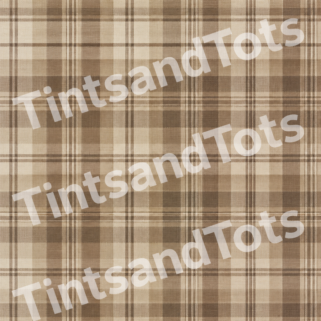 Warm Brown Tartan Plaid Wallpaper — zoomed-in design preview with translucent TintsandTots watermark