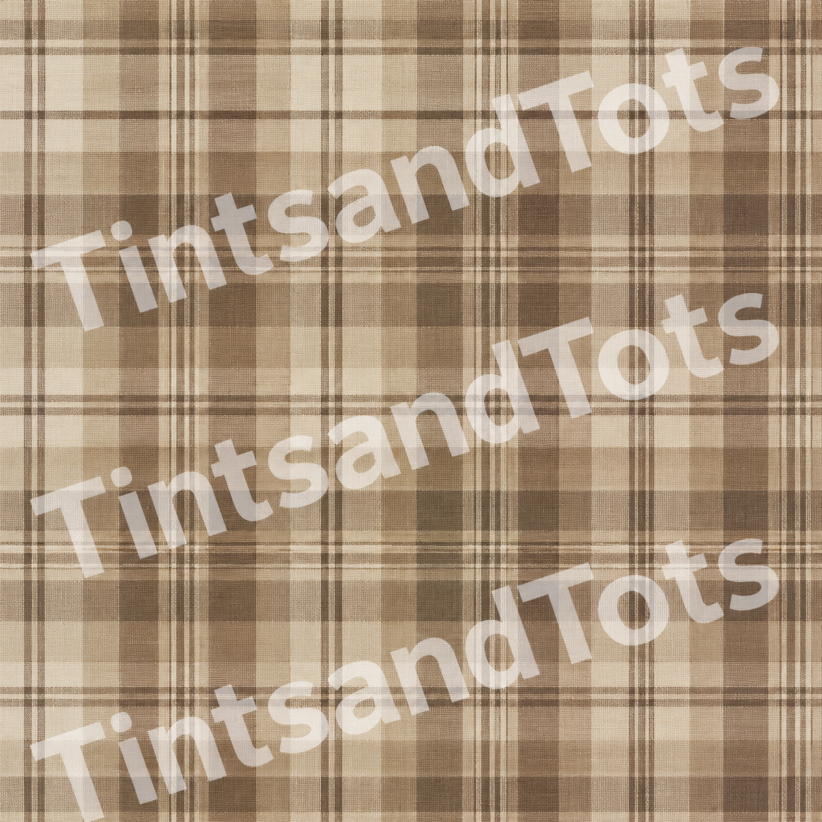 Warm Brown Tartan Plaid Wallpaper — zoomed-in design preview with translucent TintsandTots watermark