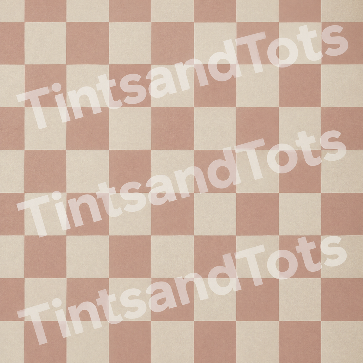 Dusty Pink and Cream Checkerboard Wallpaper — zoomed-in design preview with translucent TintsandTots watermark
