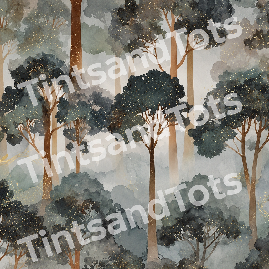 Fairy Tale Forest Wallpaper — zoomed-in design preview with translucent TintsandTots watermark