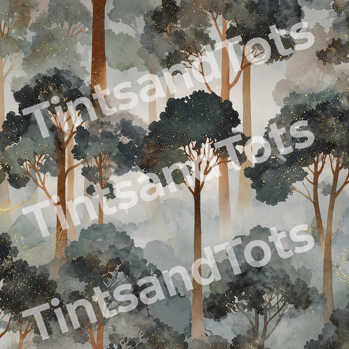 Fairy Tale Forest Wallpaper — zoomed-in design preview with translucent TintsandTots watermark