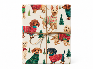 Adorable Dog Sweater Wrapping Paper gift tied with twine