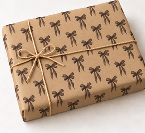 Brown Bow Kraft Wrapping Paper wrapped gift with twine