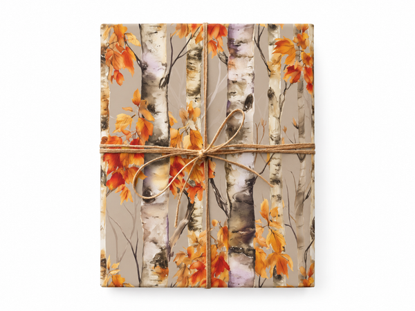 Birch Tree Wrapping Paper gift tied with twine
