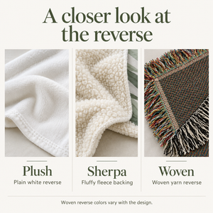 Plush, sherpa and woven reverse details
