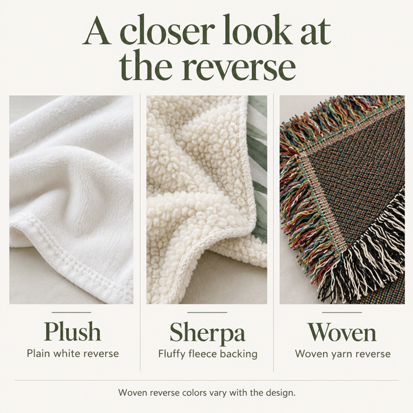 Plush, sherpa and woven reverse details