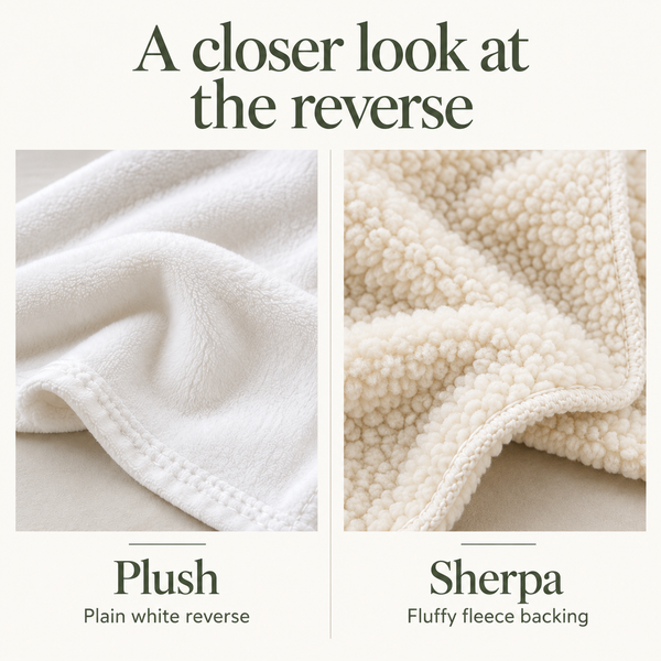 White plush reverse and fluffy sherpa backing