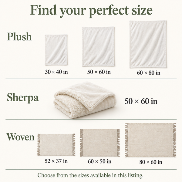 Blanket size guide for plush, sherpa and woven