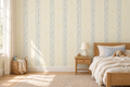 Blue wavy stripe and tiny yellow star wallpaper in kids bedroom, approved wider spacing