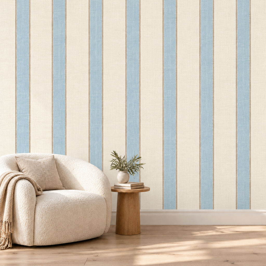 Stripe wallpaper in the standard cream-chair catalog mockup
