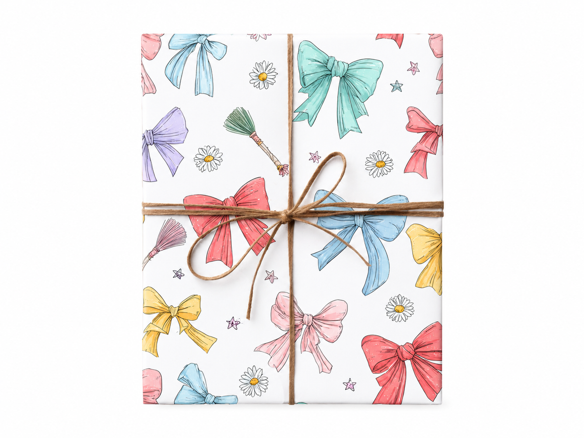 Coquette Bow Watercolor Wrapping Paper gift tied with twine