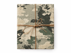 Distressed Sage Camouflage Wrapping Paper gift tied with twine