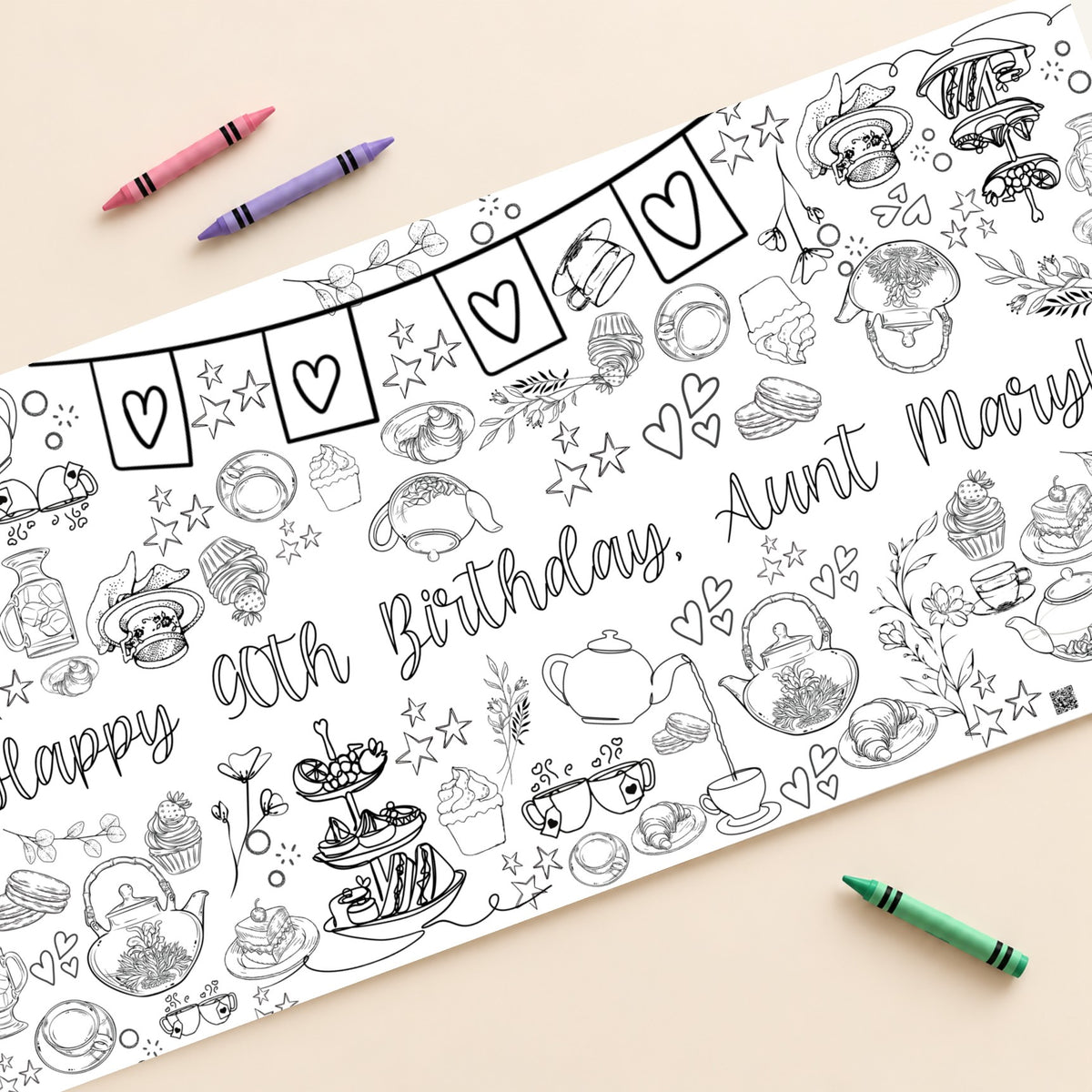 Tea Party coloring banner mockup
