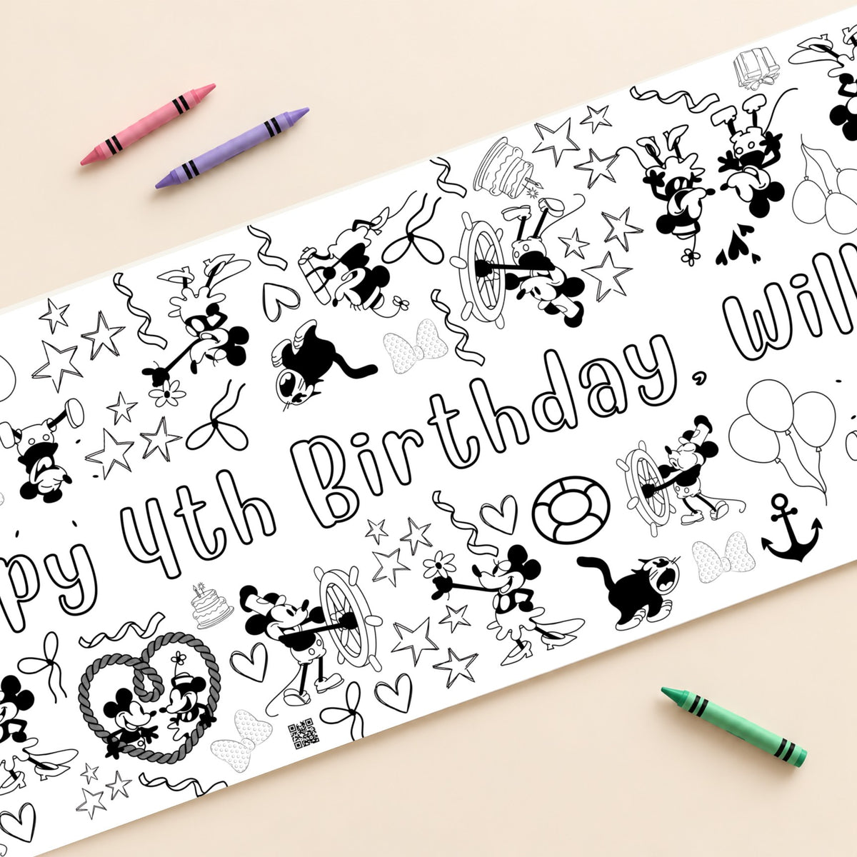 Steamboat Willie coloring banner mockup