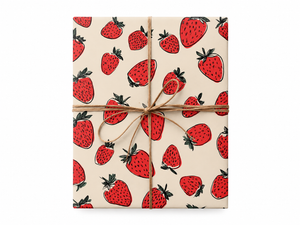 Hand Drawn Strawberry Wrapping Paper gift tied with twine