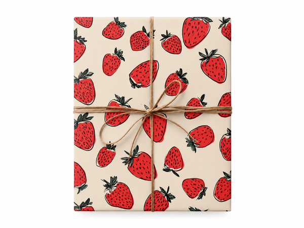 Hand Drawn Strawberry Wrapping Paper gift tied with twine