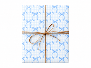 Light Blue Gingham Bow Wrapping Paper gift tied with twine