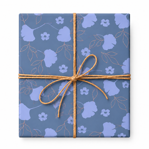 Dusty Blue Ginkgo Floral Wrapping Paper tied with natural twine