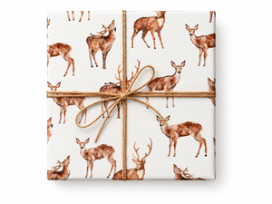 Watercolor Woodland Deer Wrapping Paper tied with natural twine