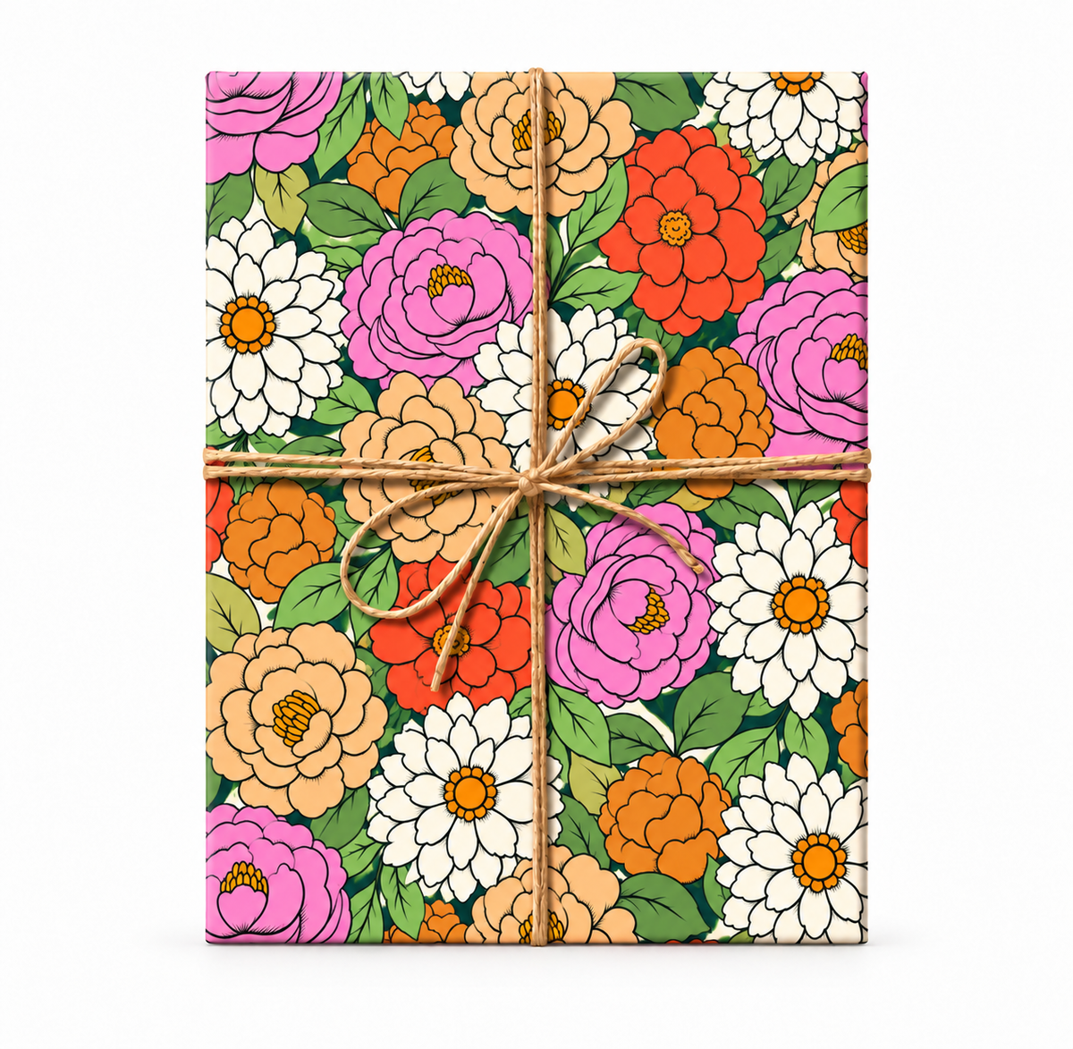 Colorful Vintage Garden Floral Wrapping Paper tied with natural twine