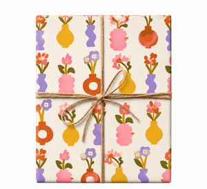 Colorful Flower Vase Wrapping Paper tied with natural twine