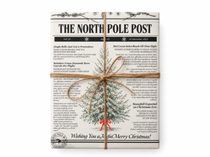 Cute North Pole News Wrapping Paper gift tied with twine