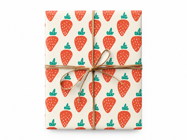 Orange Strawberry Wrapping Paper gift tied with twine
