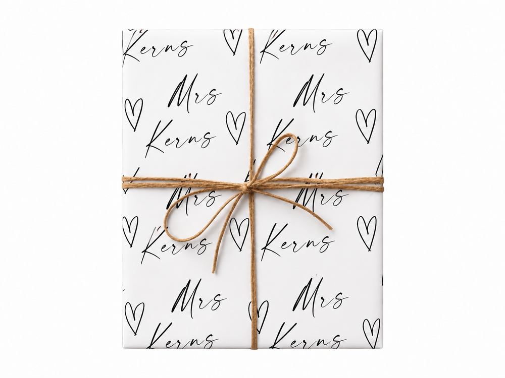 personalized mrs kerns wrapping paper gift tied with twine