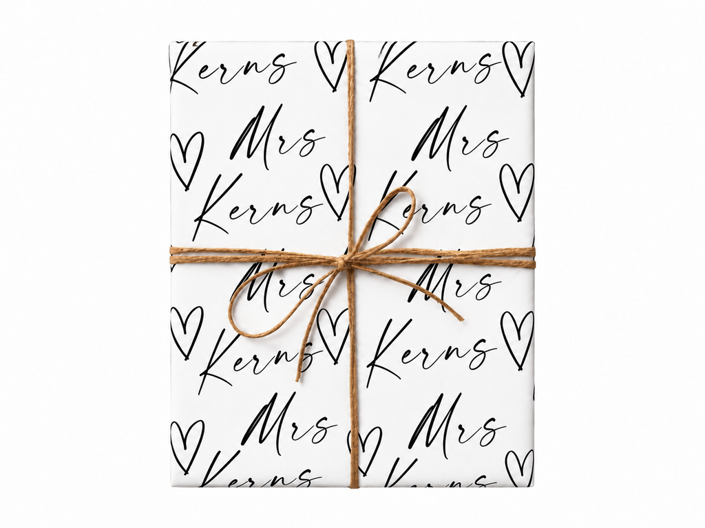Personalized Name Wrapping Paper with enlarged printed design and natural twine