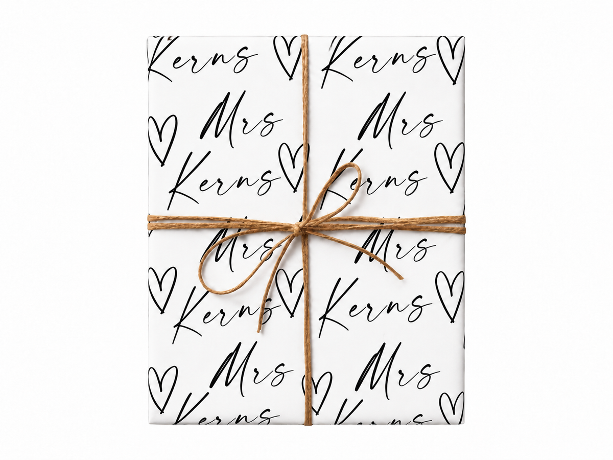 Personalized Name Wrapping Paper with enlarged printed design and natural twine