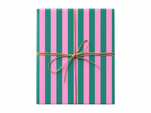 Pink and Teal Stripe Wrapping Paper gift tied with twine