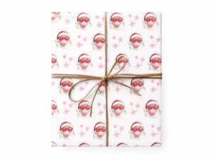 Pink Bubblegum Santa Wrapping Paper gift tied with twine