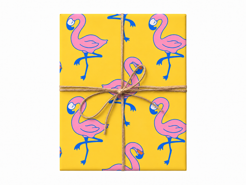 pink flamingos gift wrap tied with twine