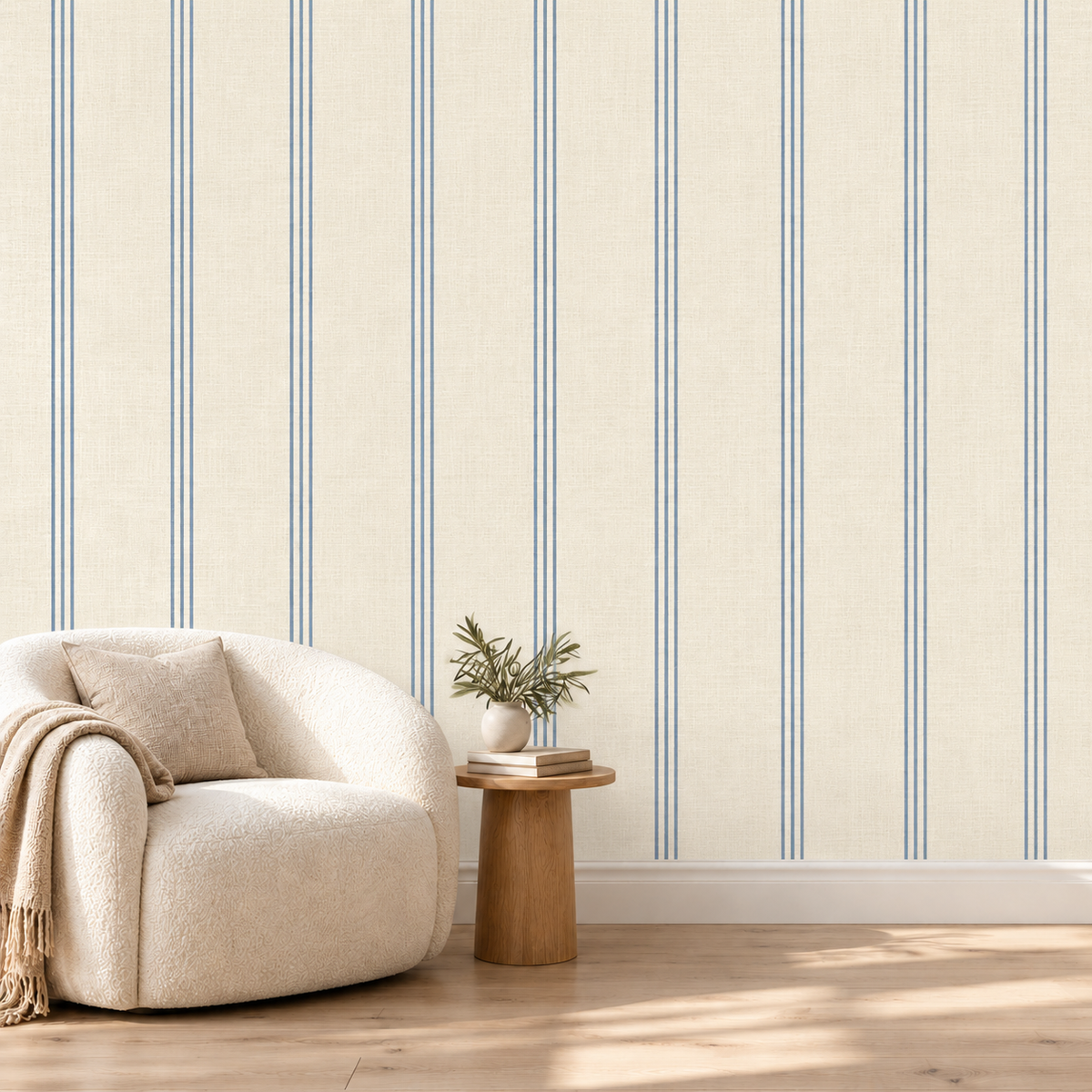 Stripe wallpaper in the standard cream-chair catalog mockup