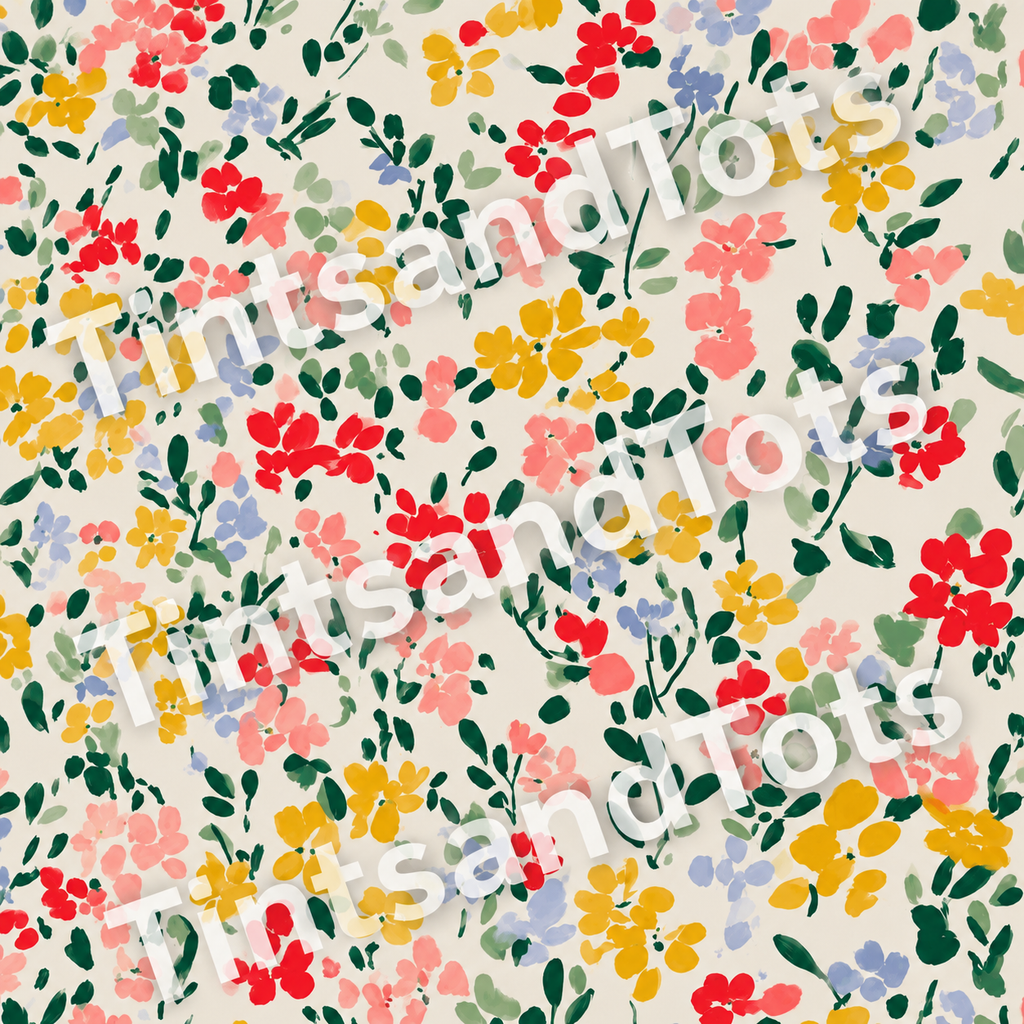 Watercolor Floral Wallpaper — zoomed-in design preview with translucent TintsandTots watermark