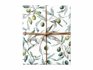 Watercolor Olive Branch Wrapping Paper gift tied with twine