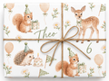 Woodland Picnic personalized gift wrap with enlarged artwork and natural twine